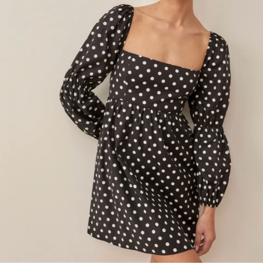Reformation Black Dress with White Dots